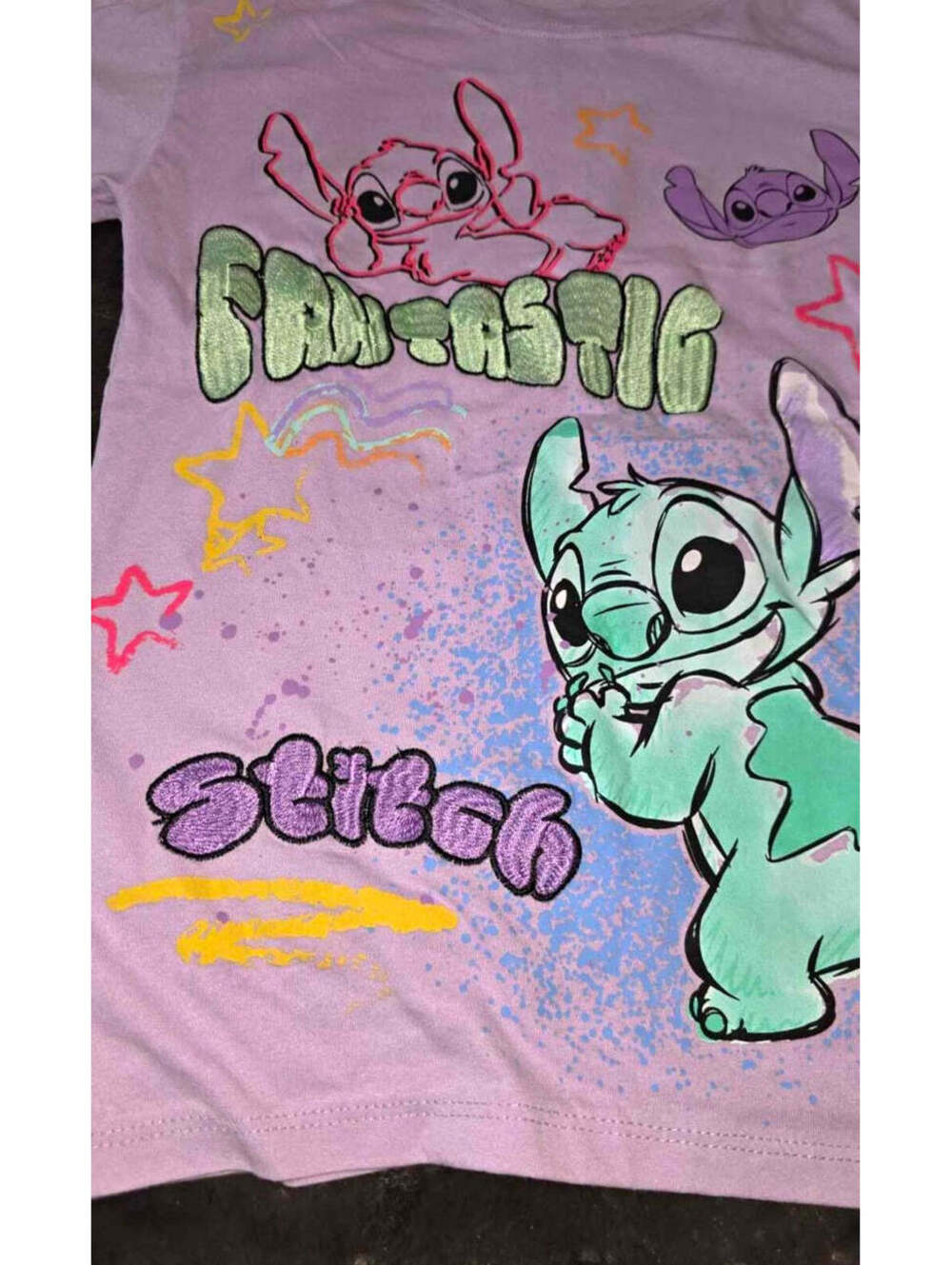 Disney Stitch Graphic Print Kids T-Shirt Purple Short Sleeve Crew Neck Size 7